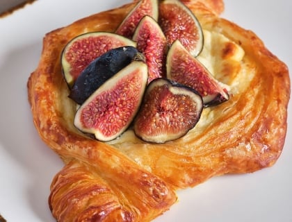 Fig pastry on a white plate