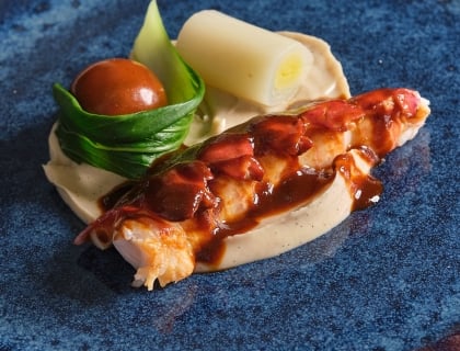 Lobster plated on a blue plate