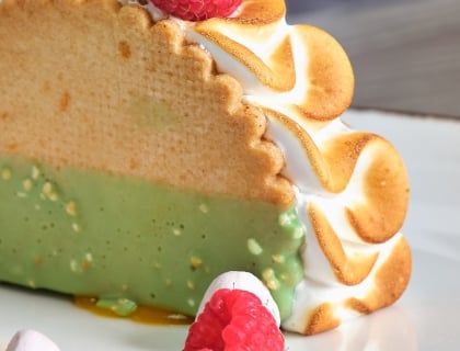 Close up of a plated dessert
